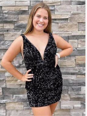 Sherri Hill 55120 Sequin Mini Dress 18 | Plunge V Neck Open Back Prom Dress
